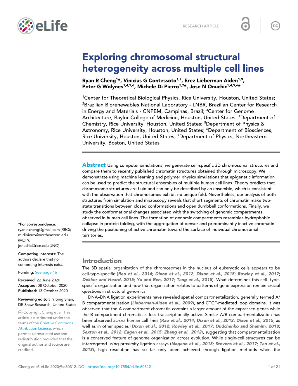 Exploring Chromosomal Structural Heterogeneity Across Multiple Cell