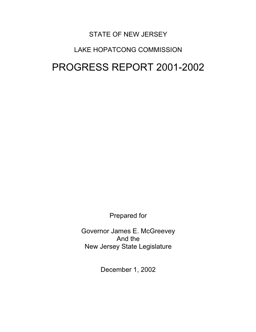 Lake Hopatcong Commission 2002 Progress Report