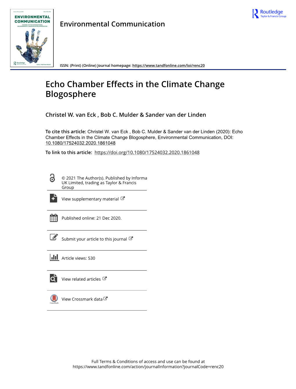Echo Chamber Effects in the Climate Change Blogosphere