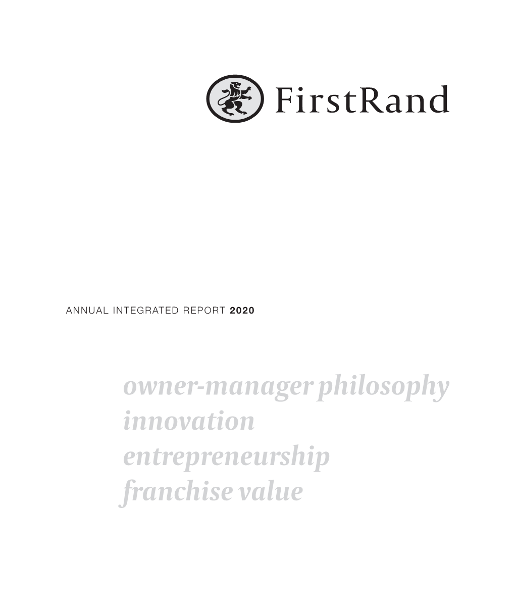 Firstrand Annual Integrated Report 2020 | 01