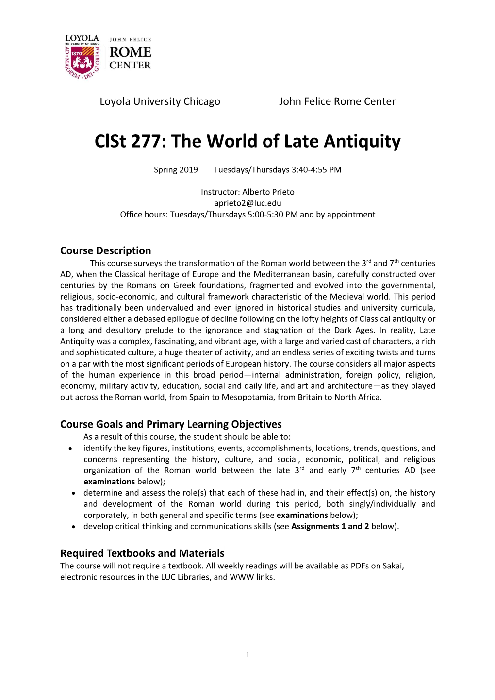 Clst 277: the World of Late Antiquity