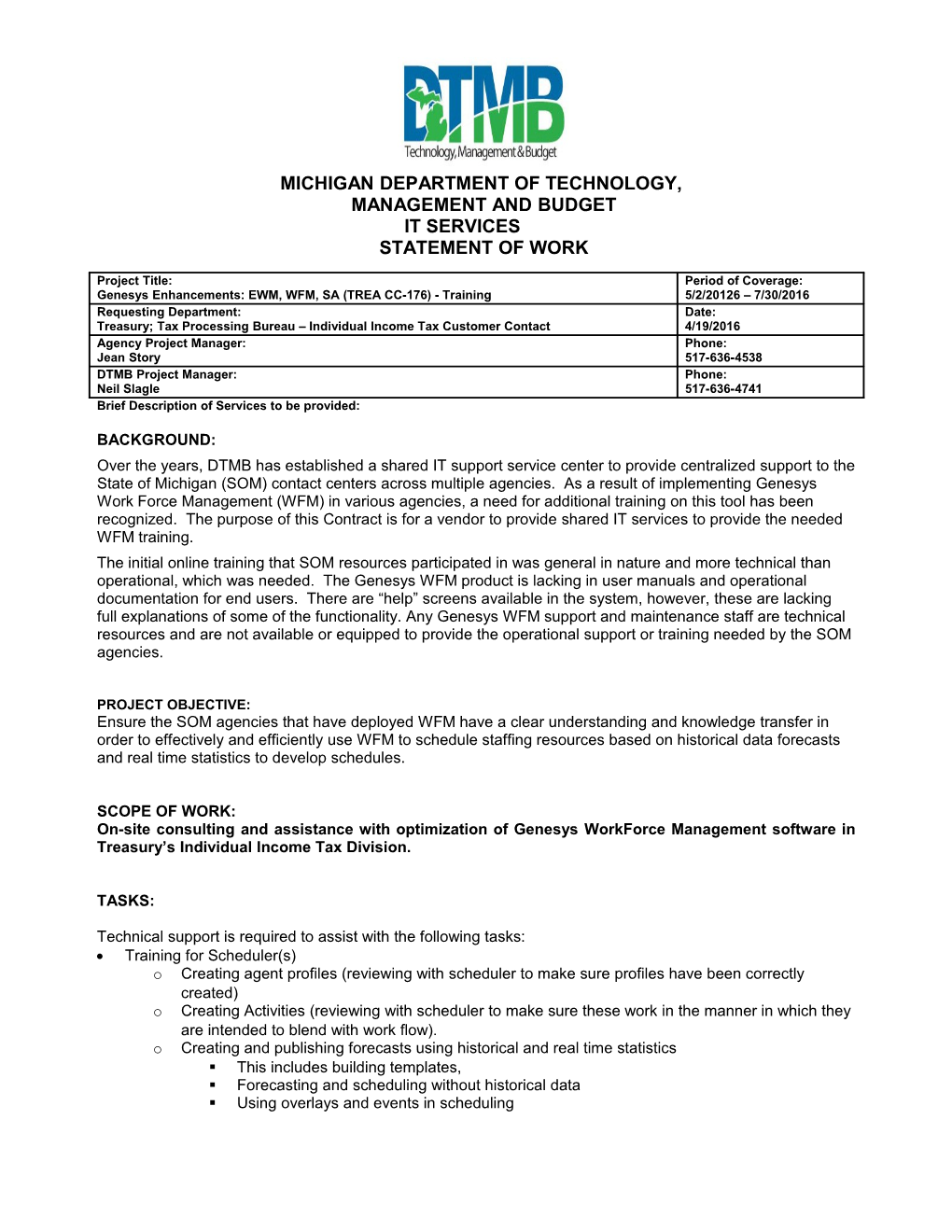 IT Statement of Work for Purchase Order Release from BPO