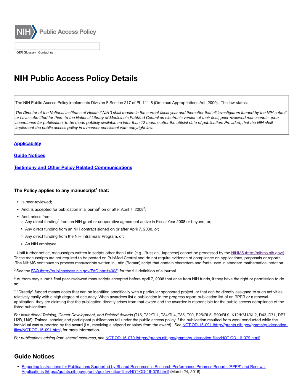 NIH Public Access Policy Details