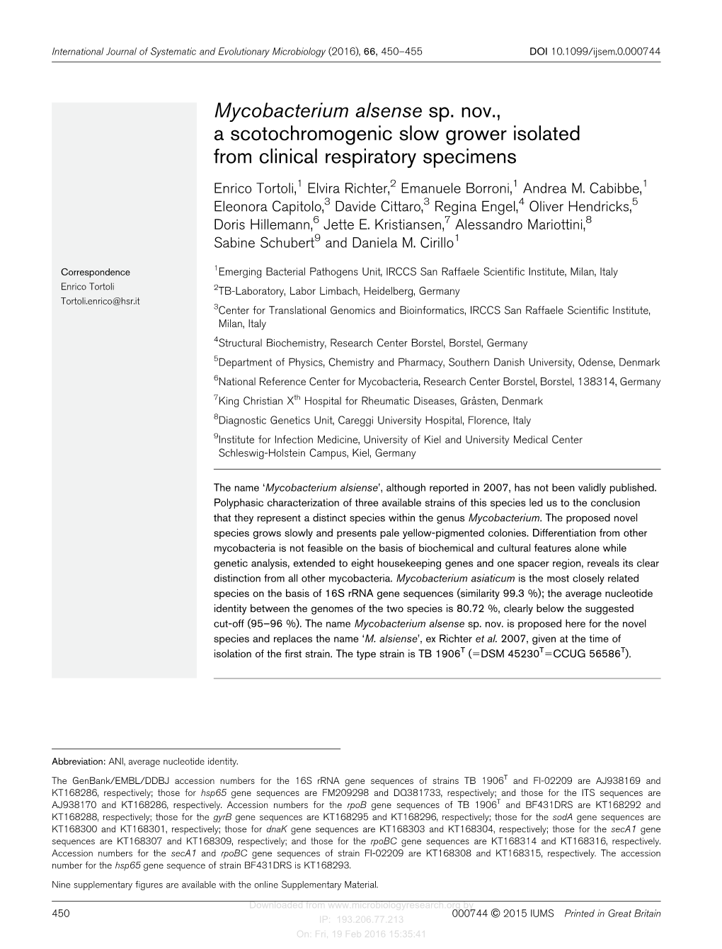 Mycobacterium Alsense Sp. Nov., a Scotochromogenic Slow Grower