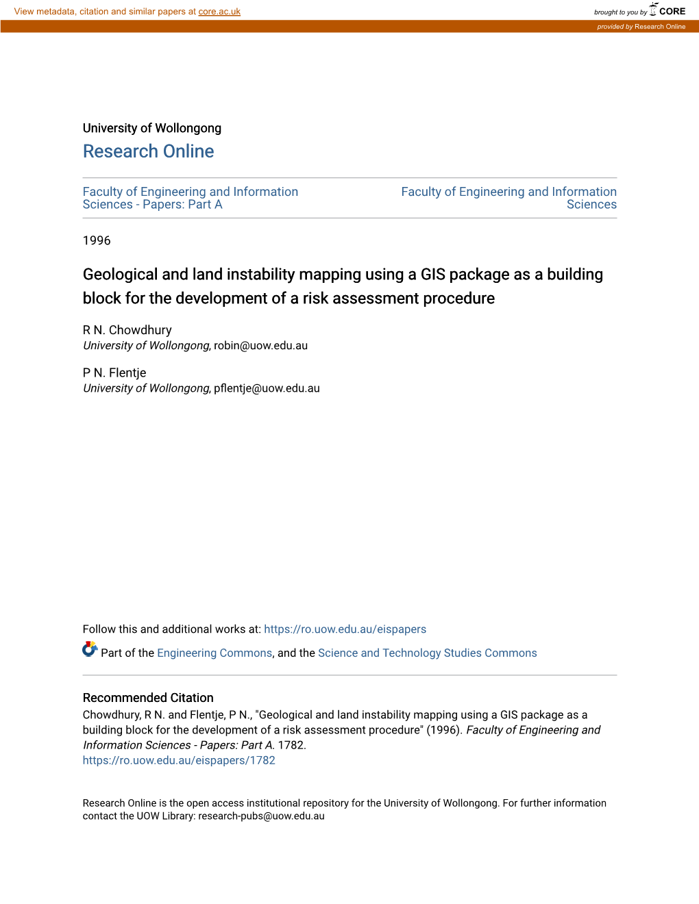 Geological and Land Instability Mapping Using a GIS Package As a Building Block for the Development of a Risk Assessment Procedure