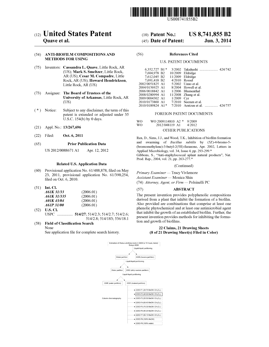 (12) United States Patent (10) Patent No.: US 8,741,855 B2 Quave Et Al