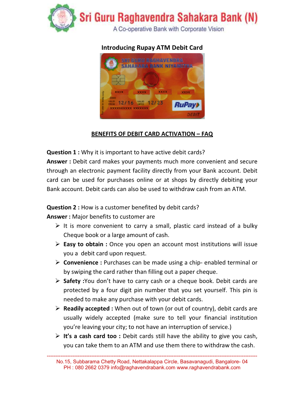 Introducing Rupay Introducing Rupay ATM Debit Card