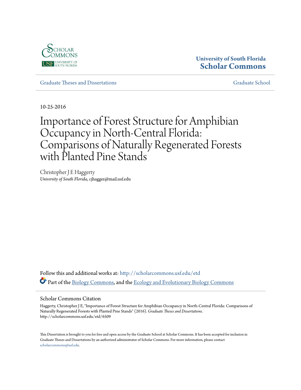 Importance of Forest Structure for Amphibian Occupancy in North