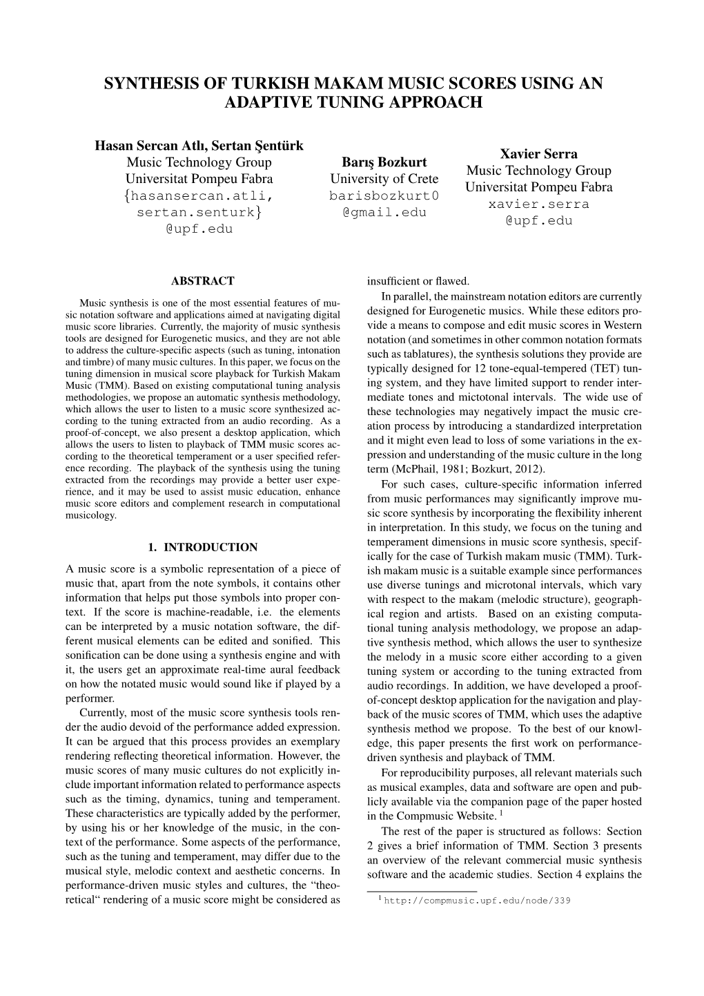 Synthesis of Turkish Makam Music Scores Using an Adaptive Tuning Approach