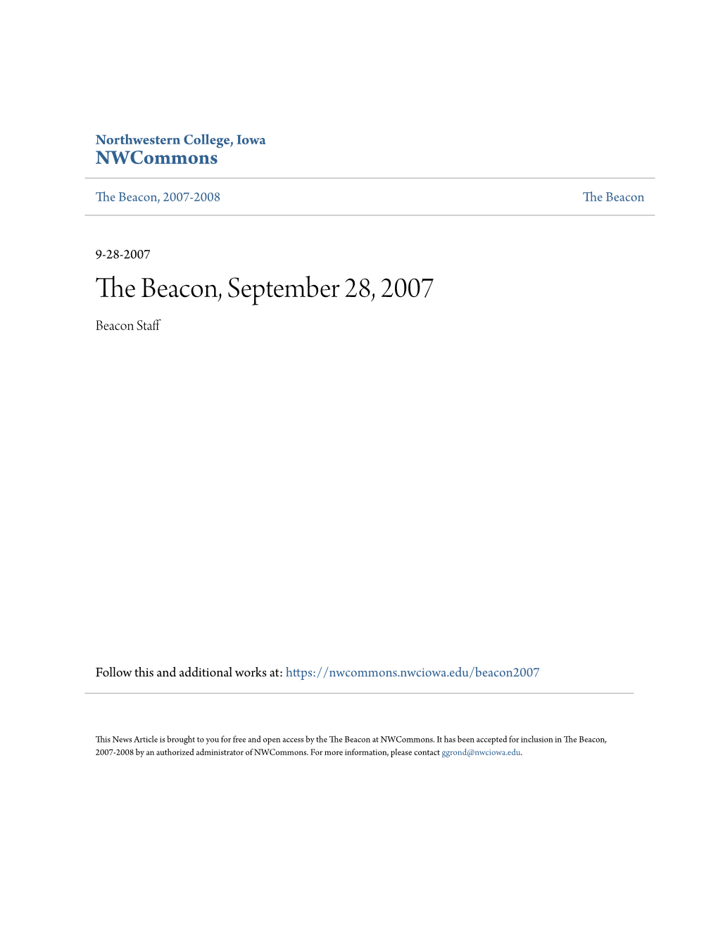 The Beacon, September 28, 2007 Beacon Staff