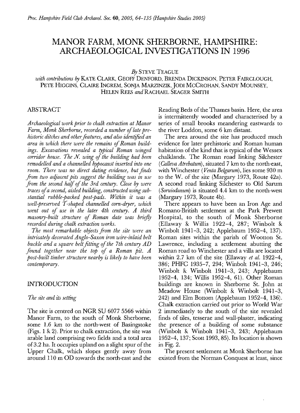 Manor Farm, Monk Sherborne, Hampshire: Archaeological Investigations in 1996