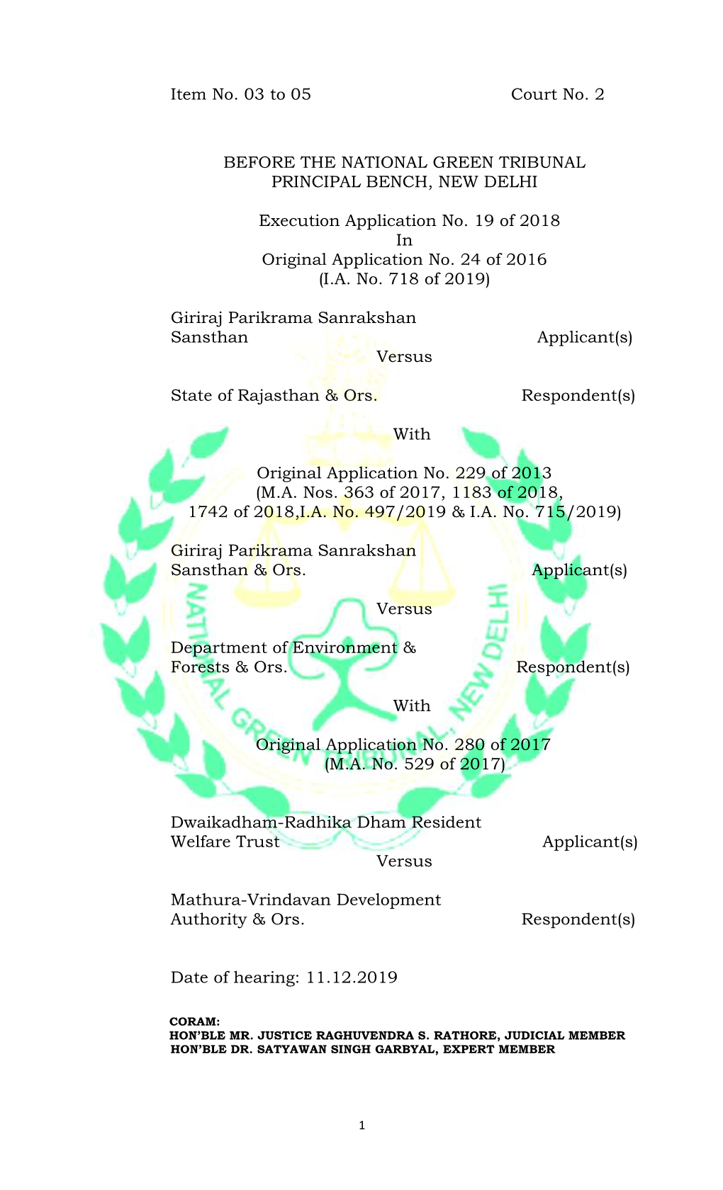 Item No. 03 to 05 Court No. 2 BEFORE the NATIONAL GREEN