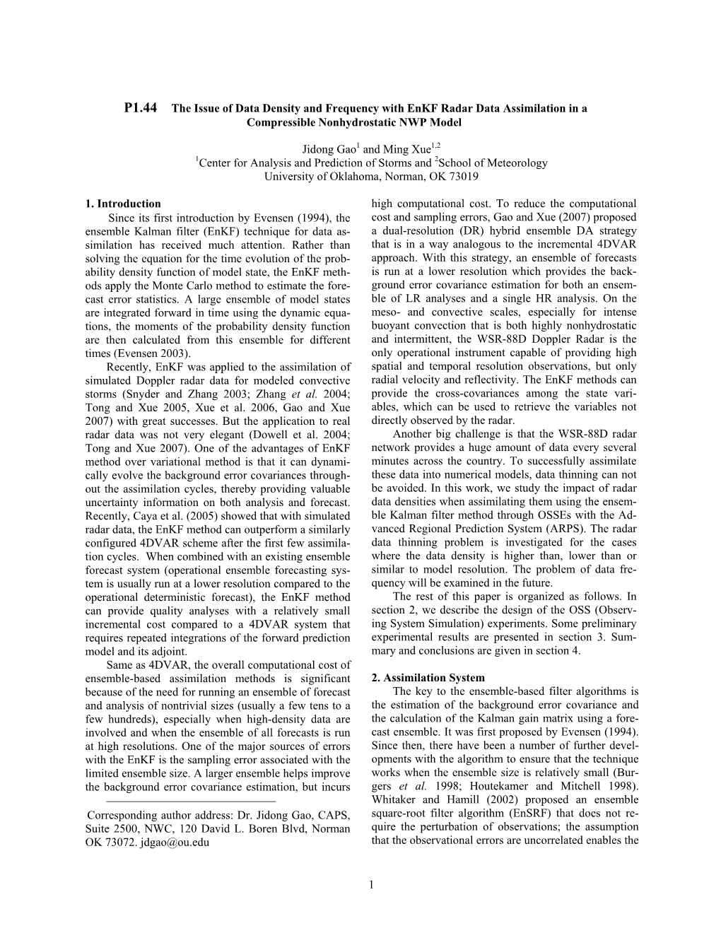 Ensemble Kalman Filter Assimilation of Doppler Radar Data With