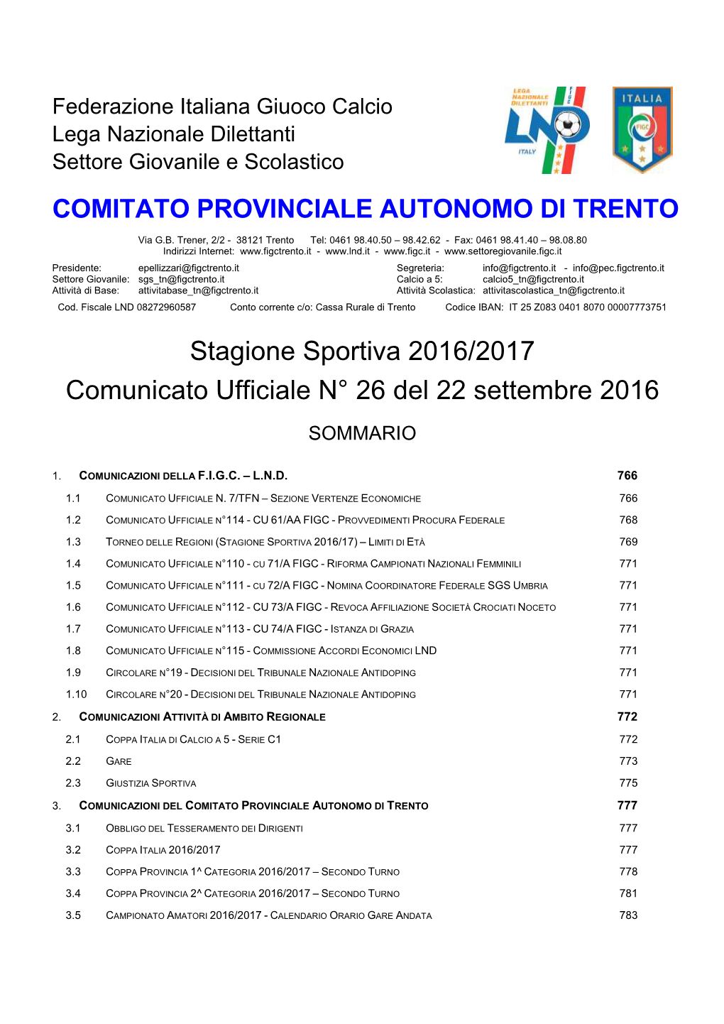 COMITATO PROVINCIALE AUTONOMO DI TRENTO Stagione