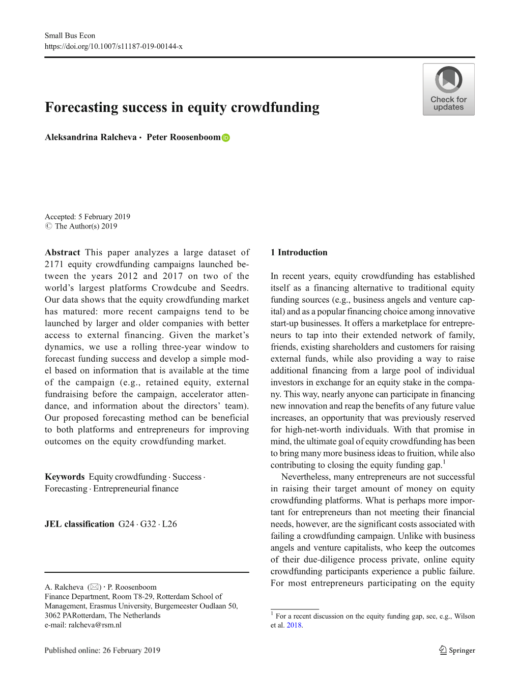 Forecasting Success in Equity Crowdfunding