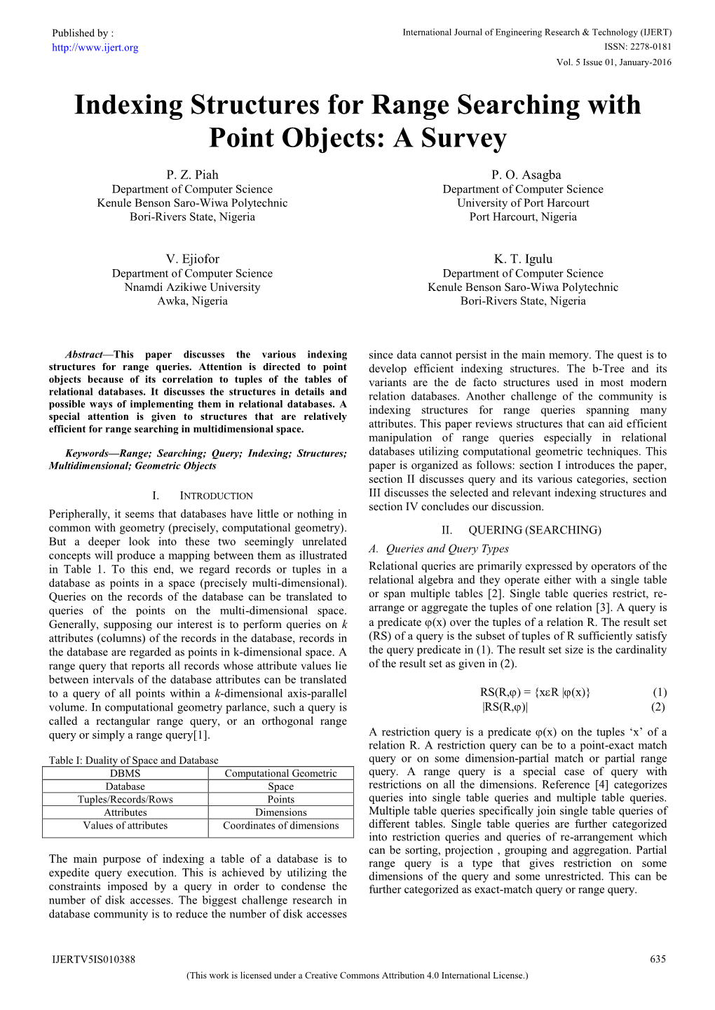 Indexing Structures for Range Searching with Point Objects: a Survey