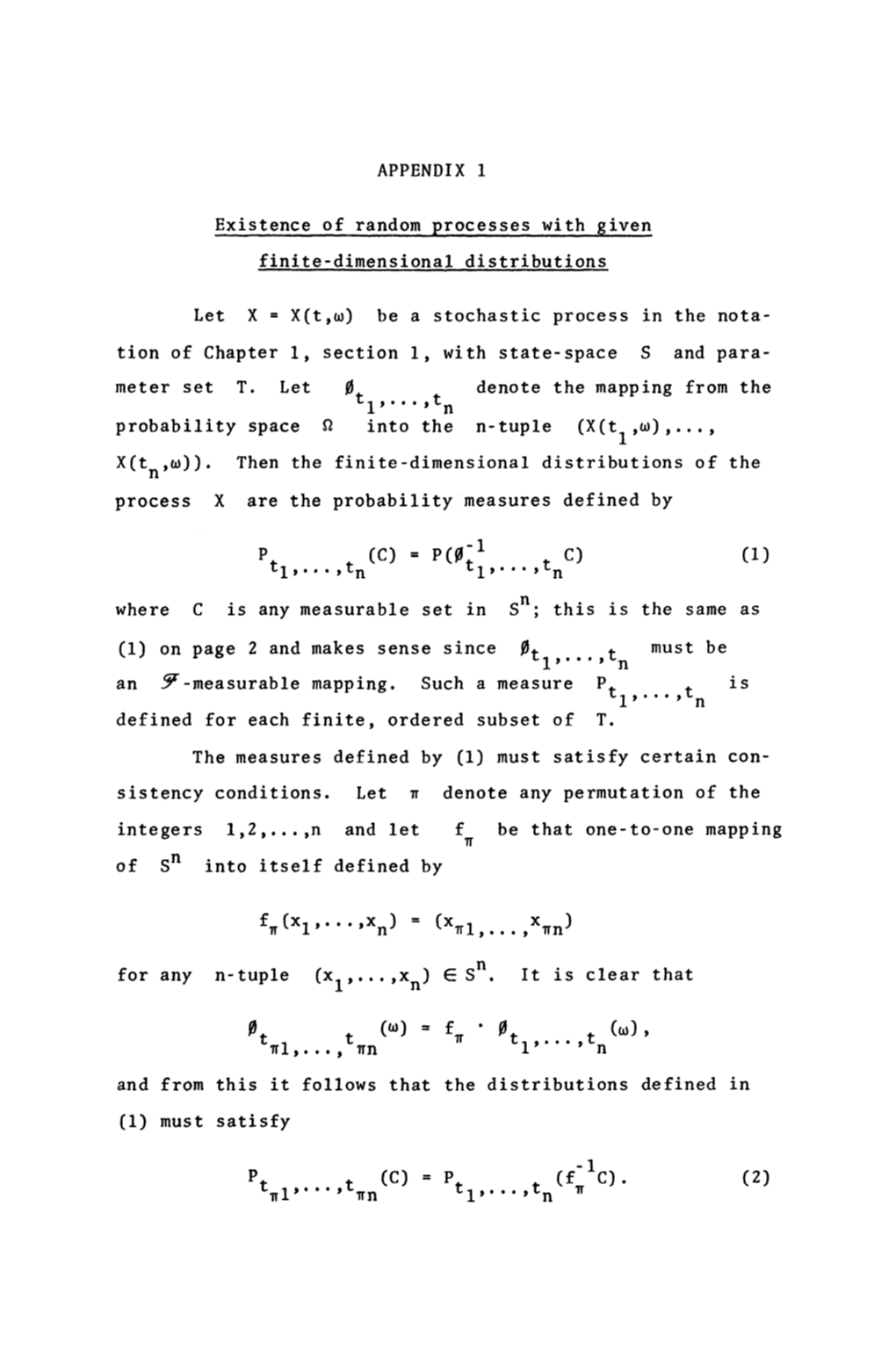 APPENDIX 1 Existence of Random Processes with Given Finite