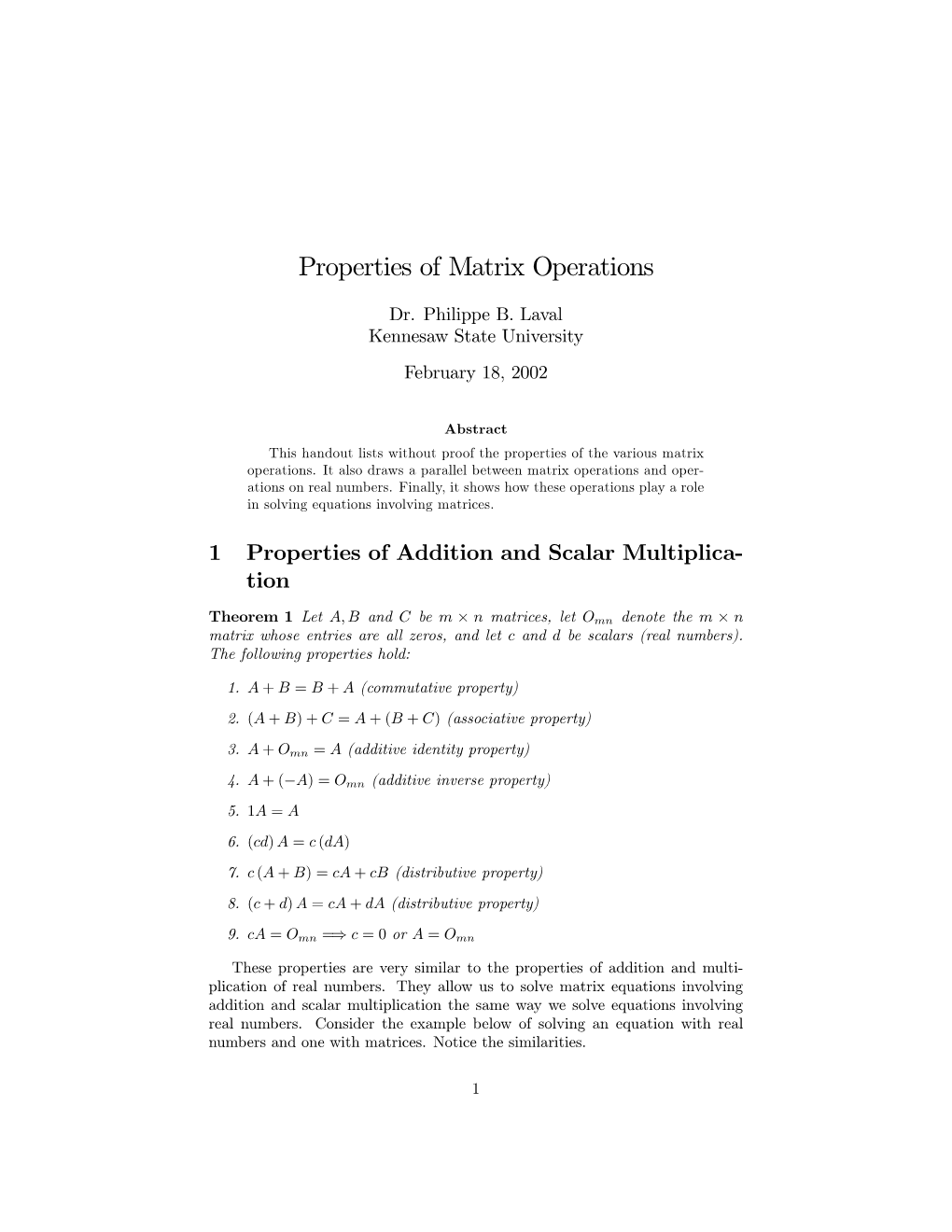 Properties of Matrix Operations