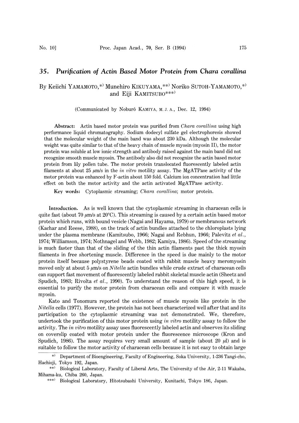 35. Purification O F Actin Based Motor Protein from Chara Corallina