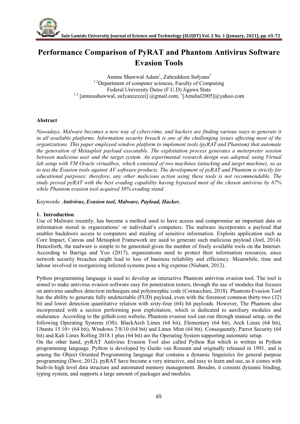 Vol. 2 No. 1 [January, 2021], Pp. 65-72