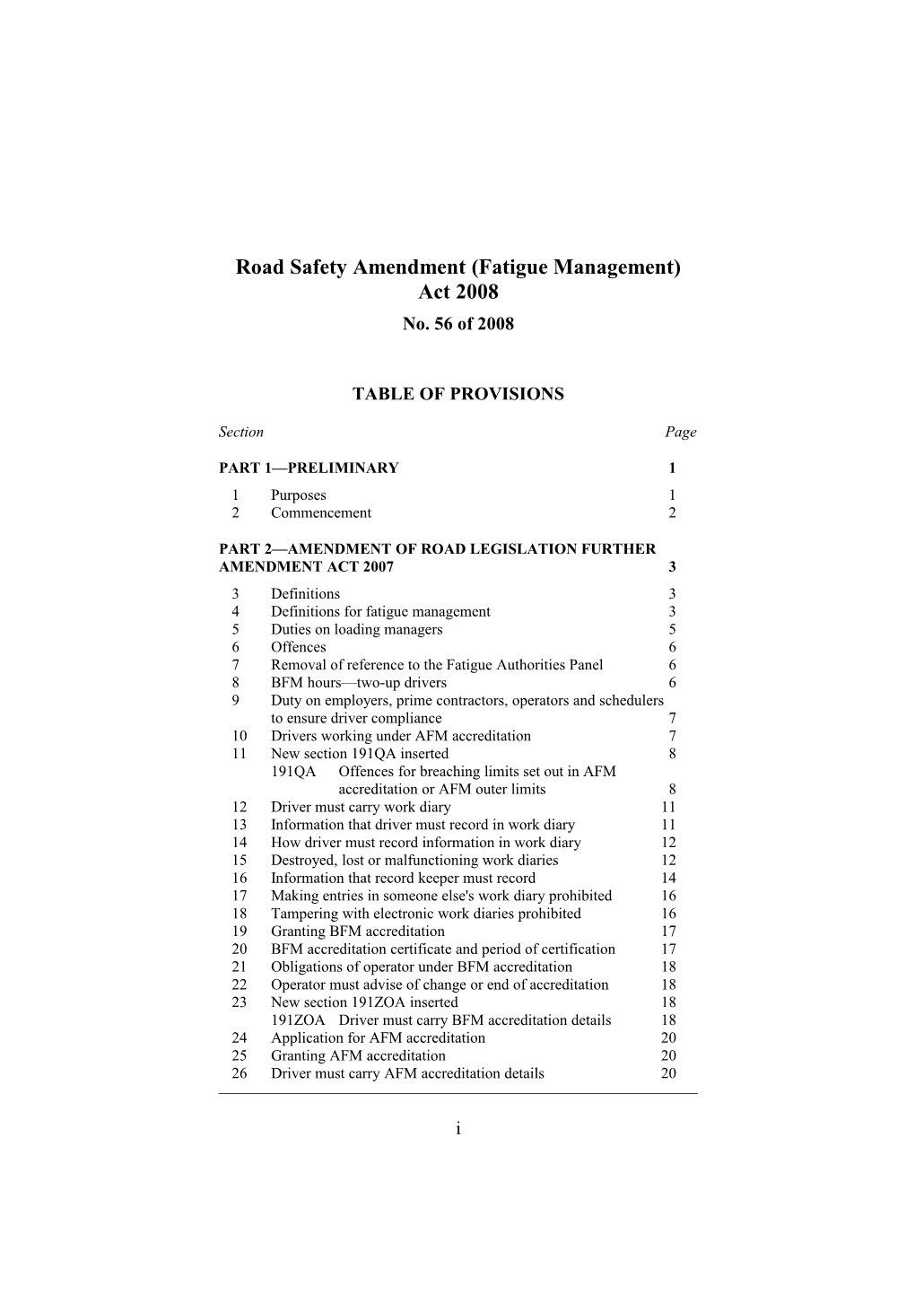 Road Safety Amendment (Fatigue Management) Act 2008