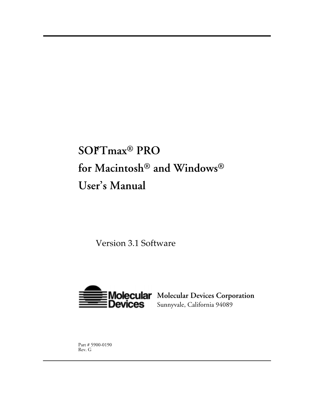 Softmax® PRO for Macintosh® and Windows® User's Manual