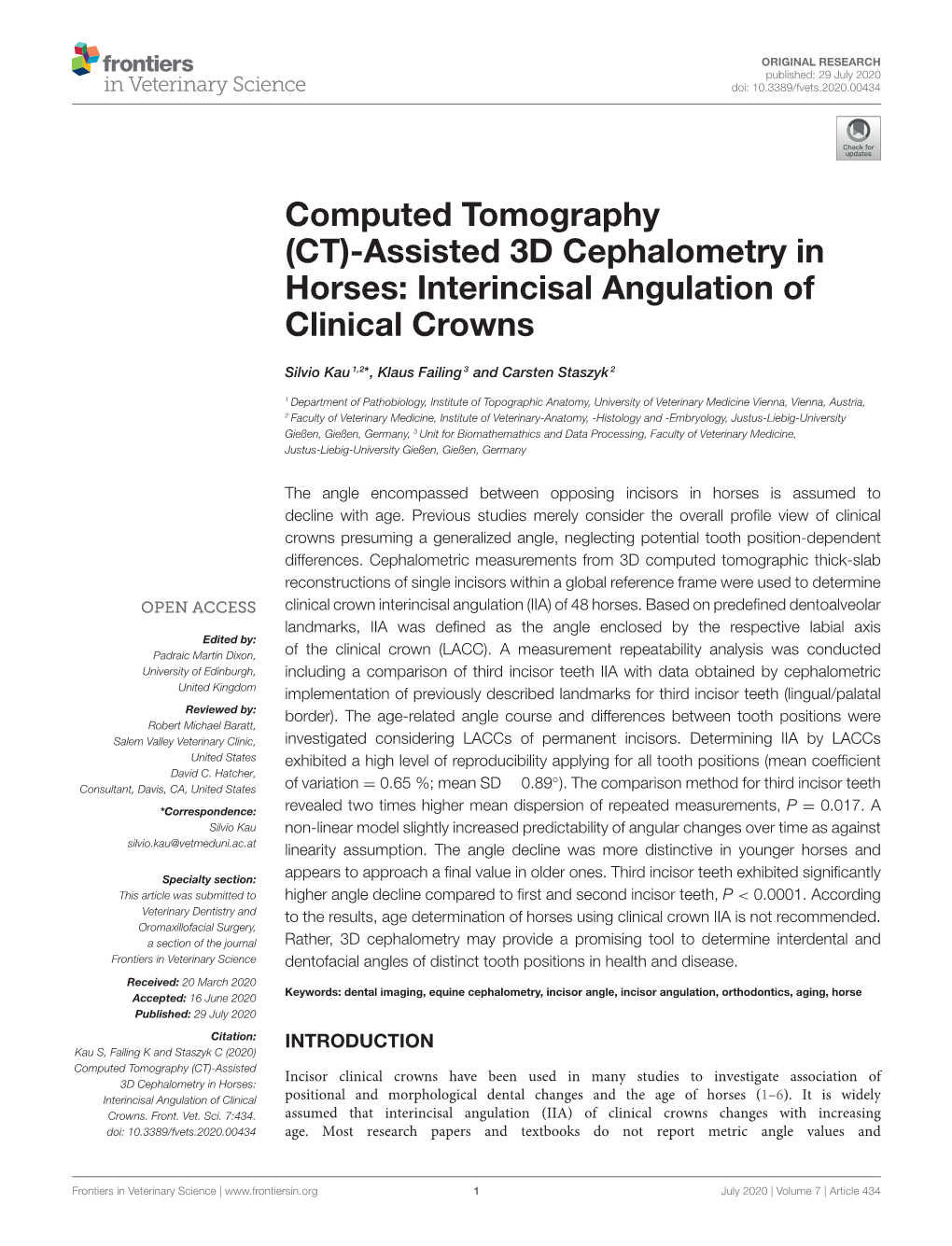 Assisted 3D Cephalometry in Horses: Interincisal Angulation of Clinical Crowns