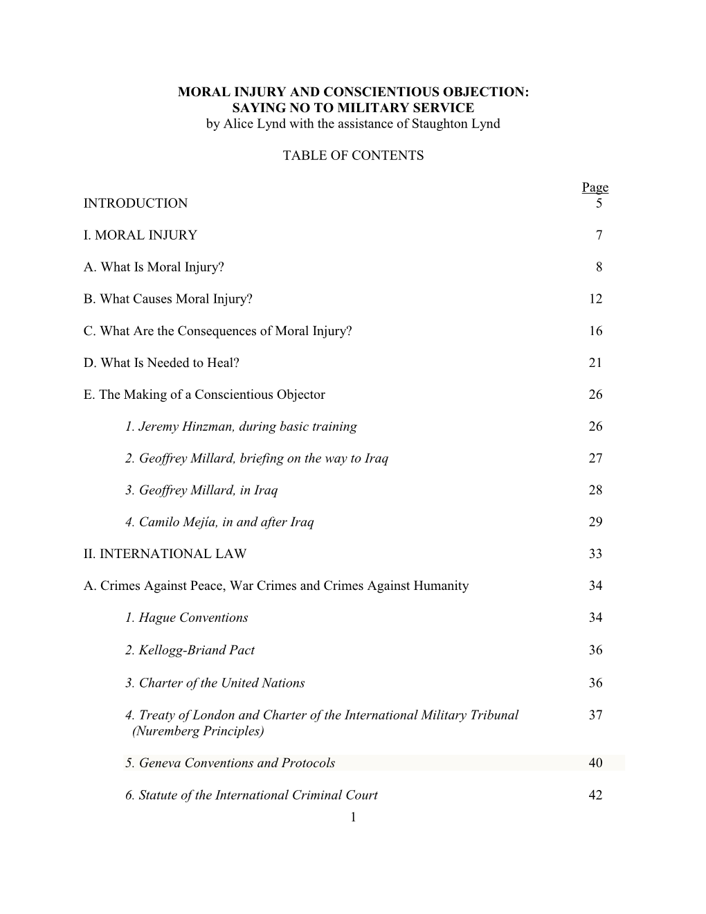 MORAL INJURY and CONSCIENTIOUS OBJECTION: SAYING NO to MILITARY SERVICE by Alice Lynd with the Assistance of Staughton Lynd