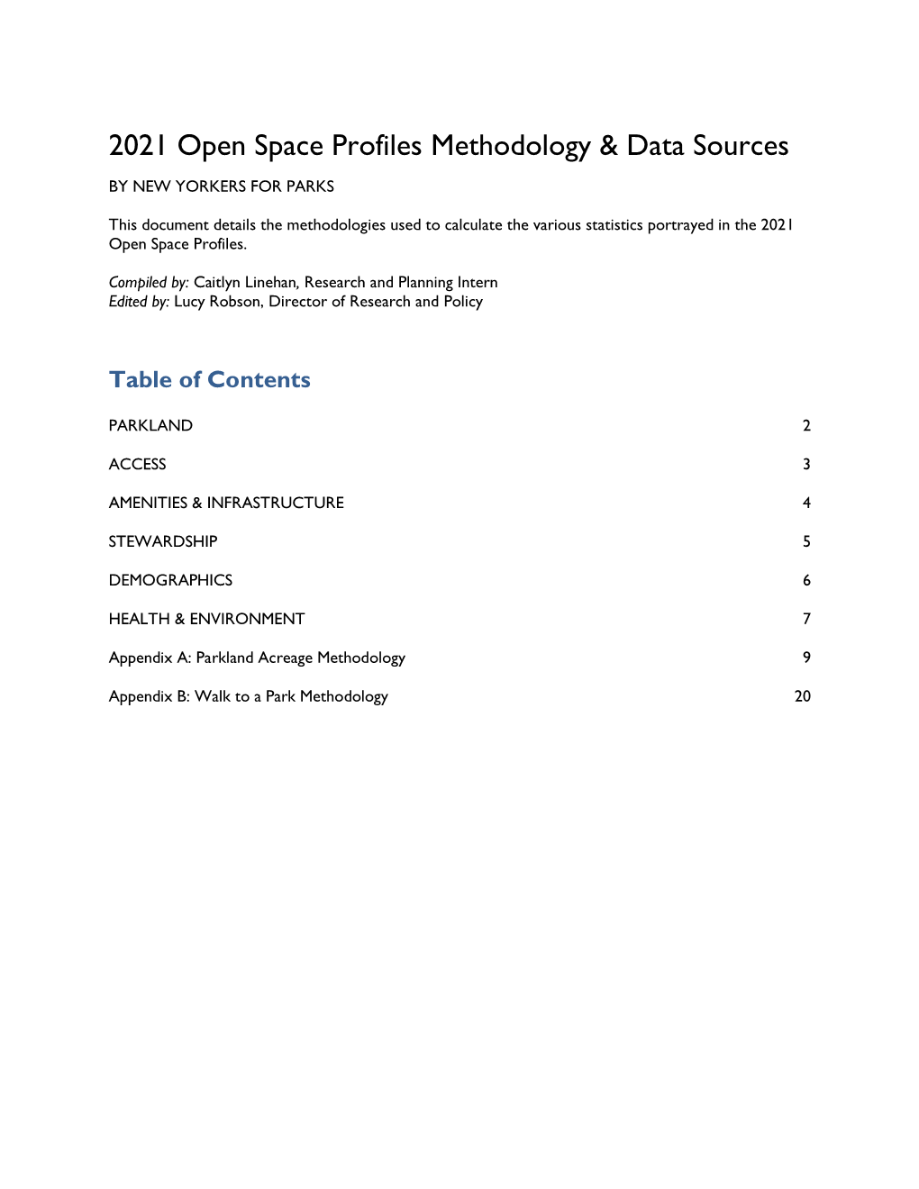 2021 Open Space Profiles Methodology & Data Sources