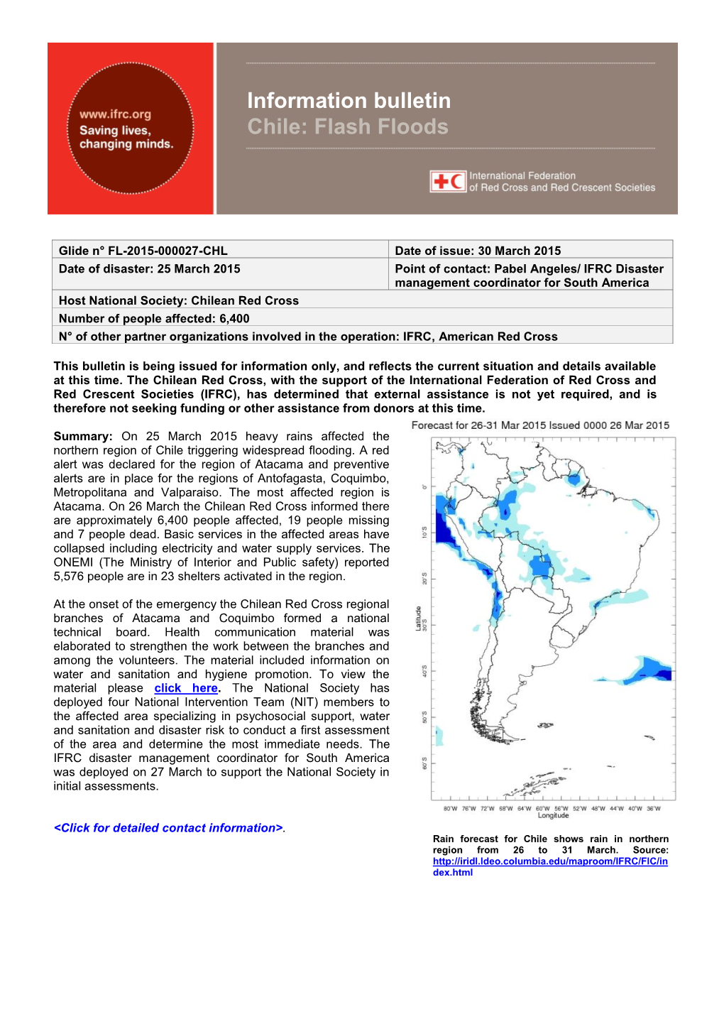 Information Bulletin Chile: Flash Floods