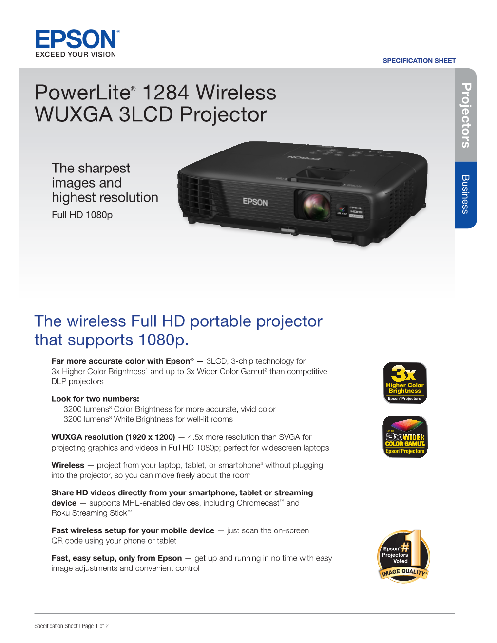 Powerlite® 1284 Wireless WUXGA 3LCD Projector