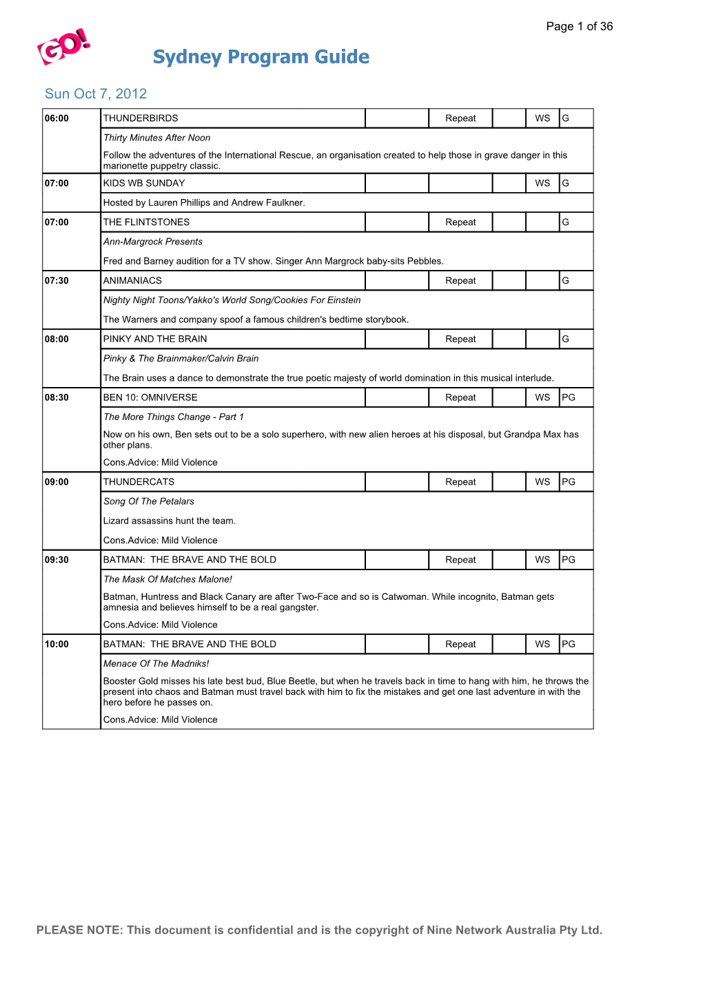 Sydney Program Guide