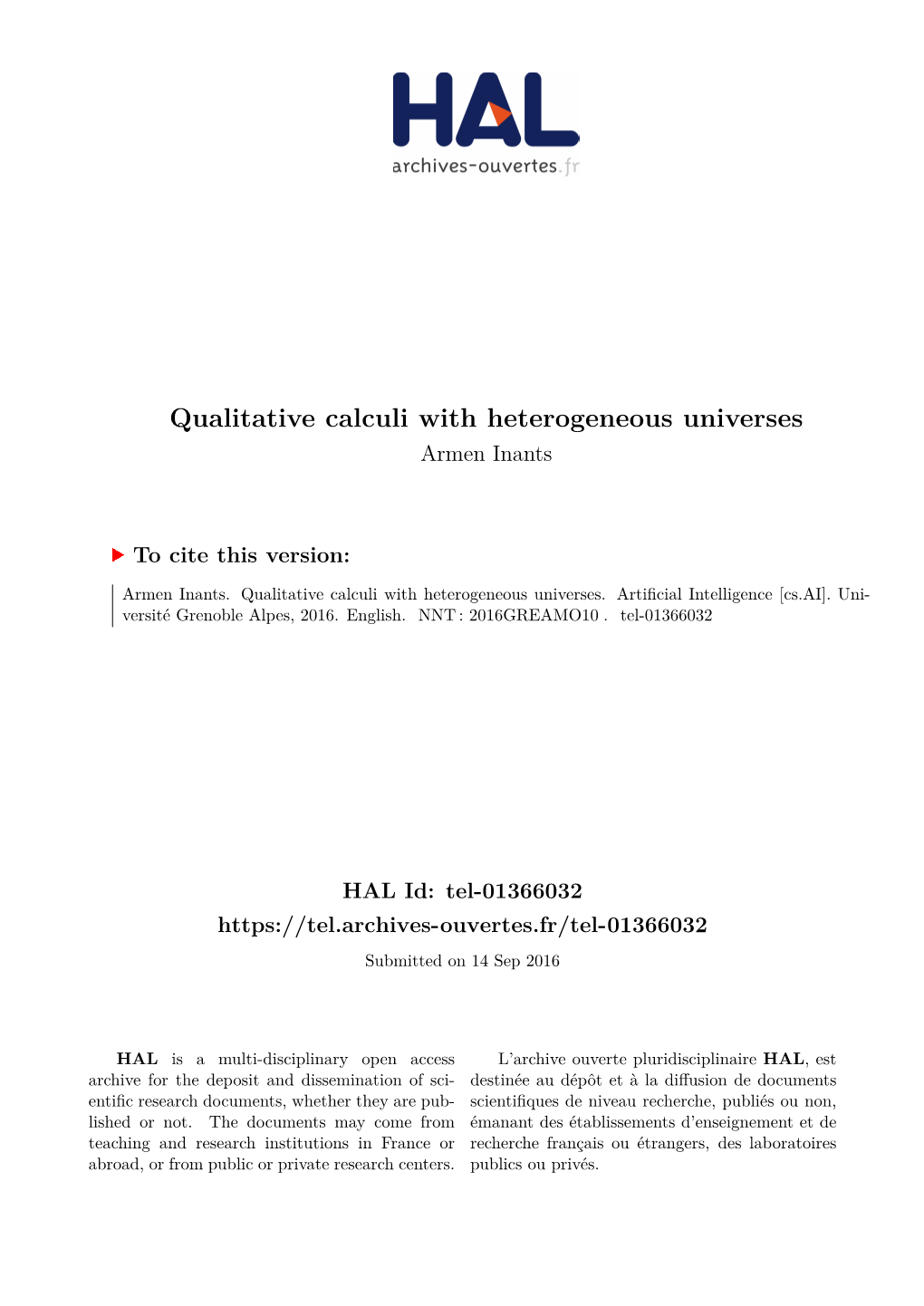 Qualitative Calculi with Heterogeneous Universes Armen Inants