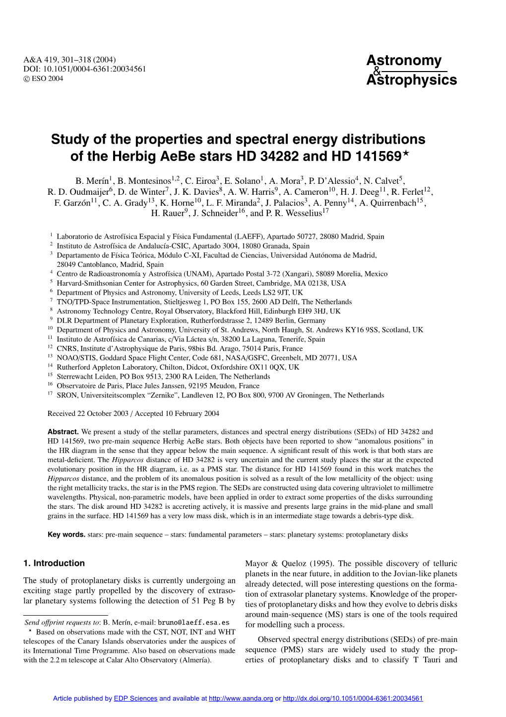 Astronomy DOI: 10.1051/0004-6361:20034561 & �C ESO 2004 Astrophysics