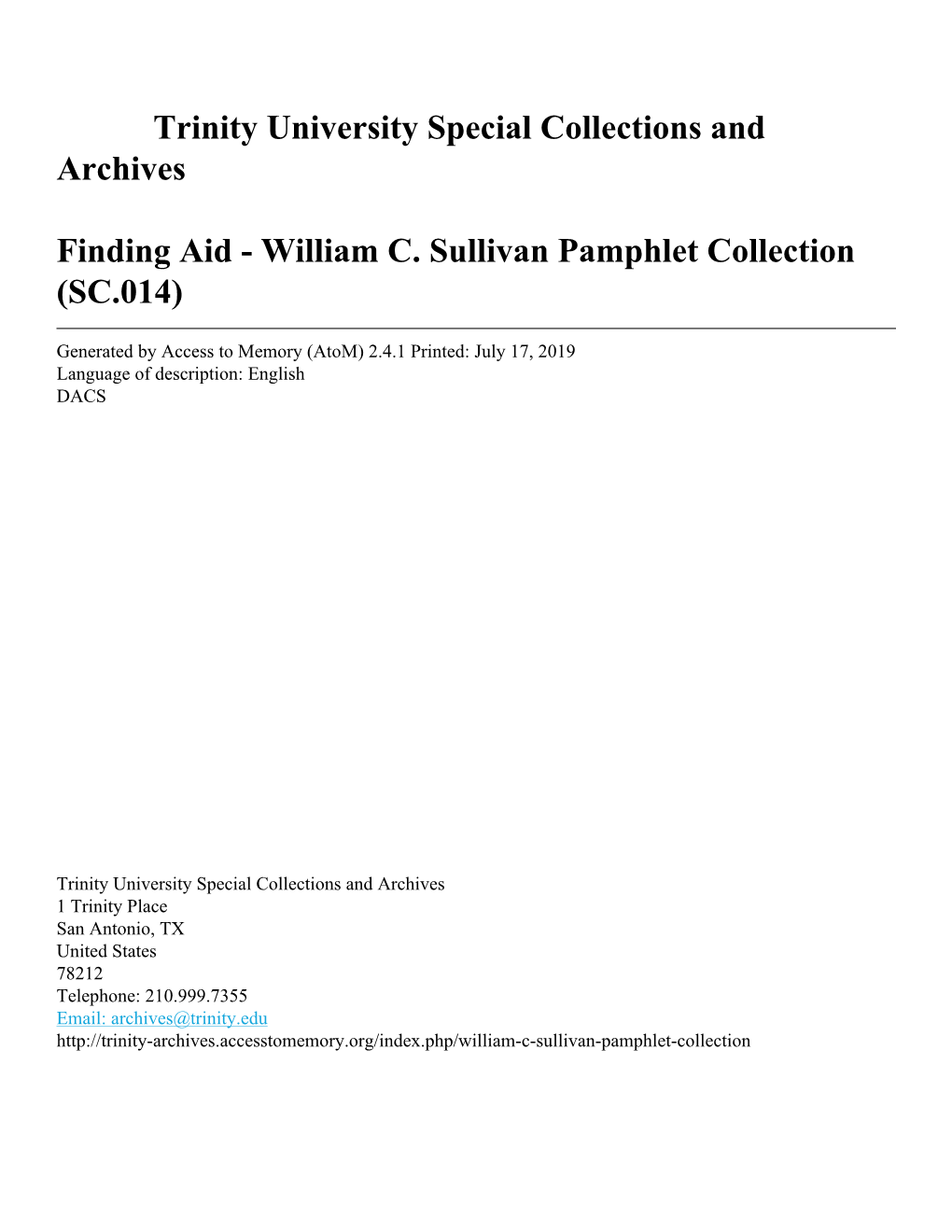 William C. Sullivan Pamphlet Collection (SC.014)