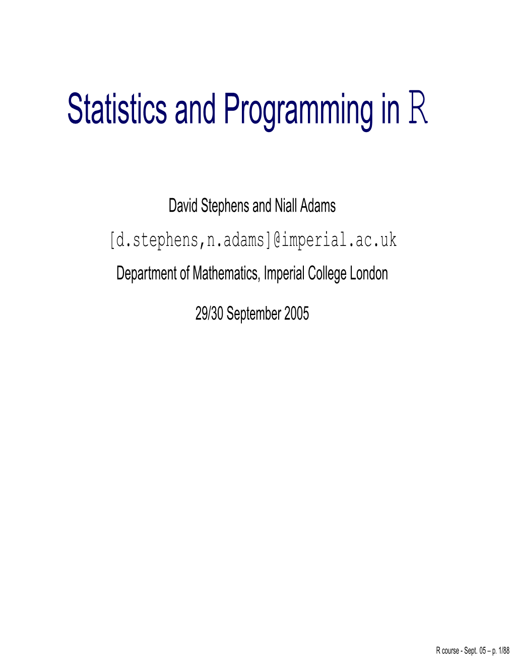 Statistics and Programming in R