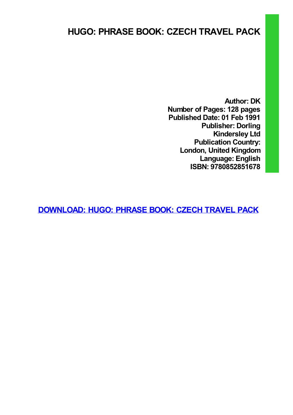 {PDF} Hugo: Phrase Book: Czech Travel Pack Kindle