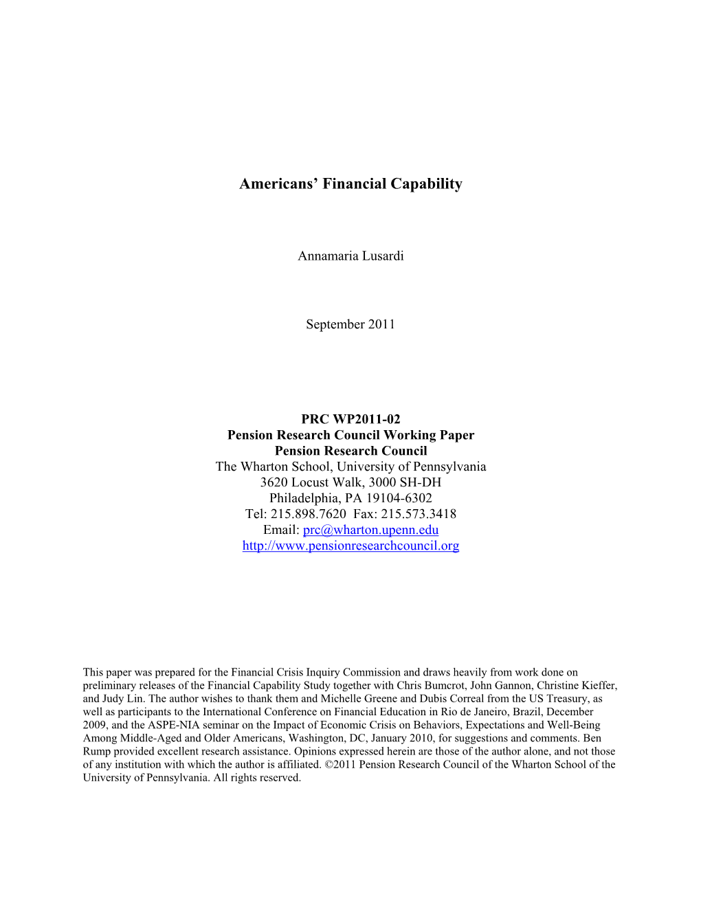 Americans' Financial Capability