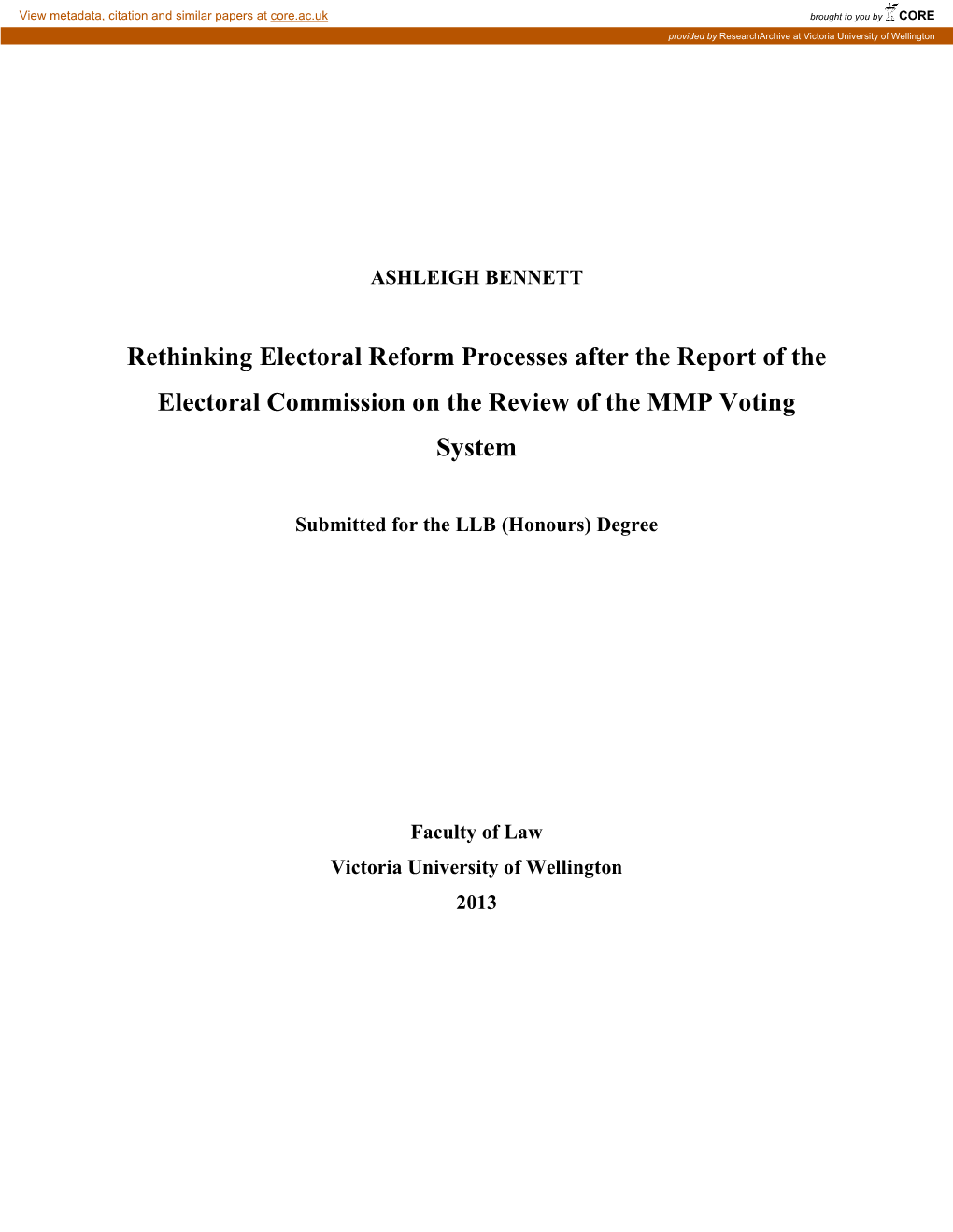 Rethinking Electoral Reform Processes After the Report of the Electoral Commission on the Review of the MMP Voting System