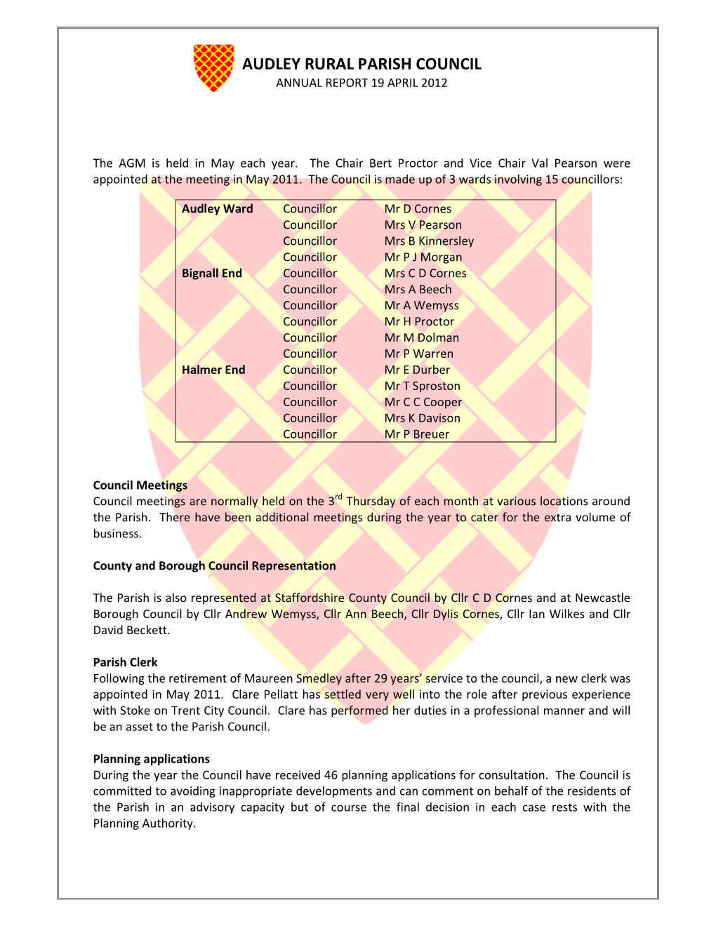 Audley Rural Parish Council Annual Report 19 April 2012