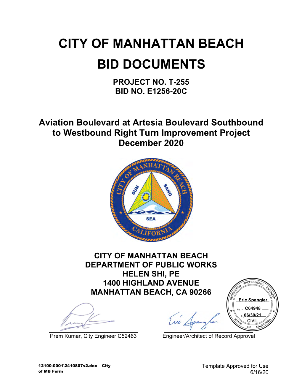 City of Manhattan Beach Bid Documents Project No