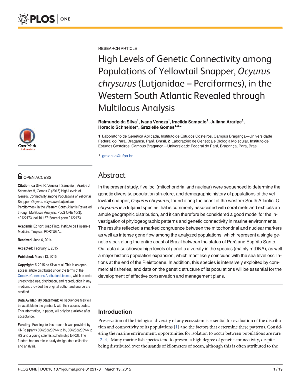 High Levels of Genetic Connectivity Among Populations of Yellowtail