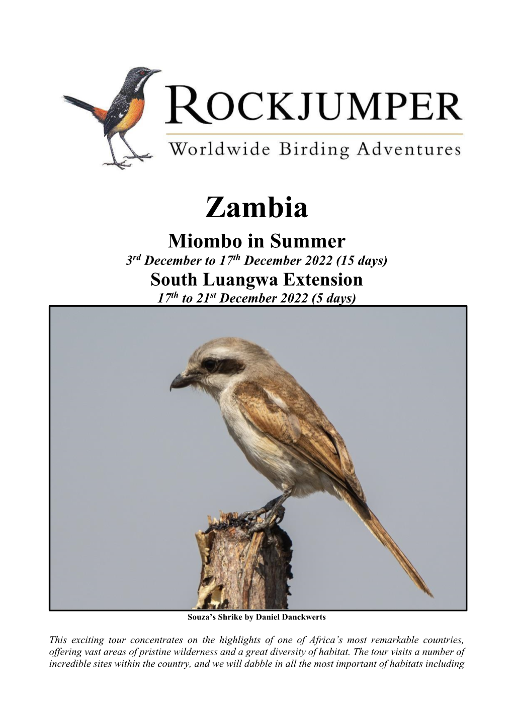 Zambia Miombo in Summer 3Rd December to 17Th December 2022 (15 Days) South Luangwa Extension 17Th to 21St December 2022 (5 Days)