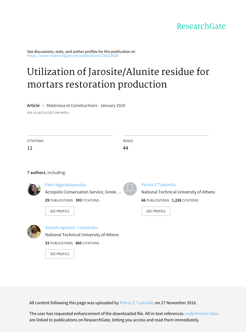 Utilization of Jarosite/Alunite Residue for Mortars Restoration Production