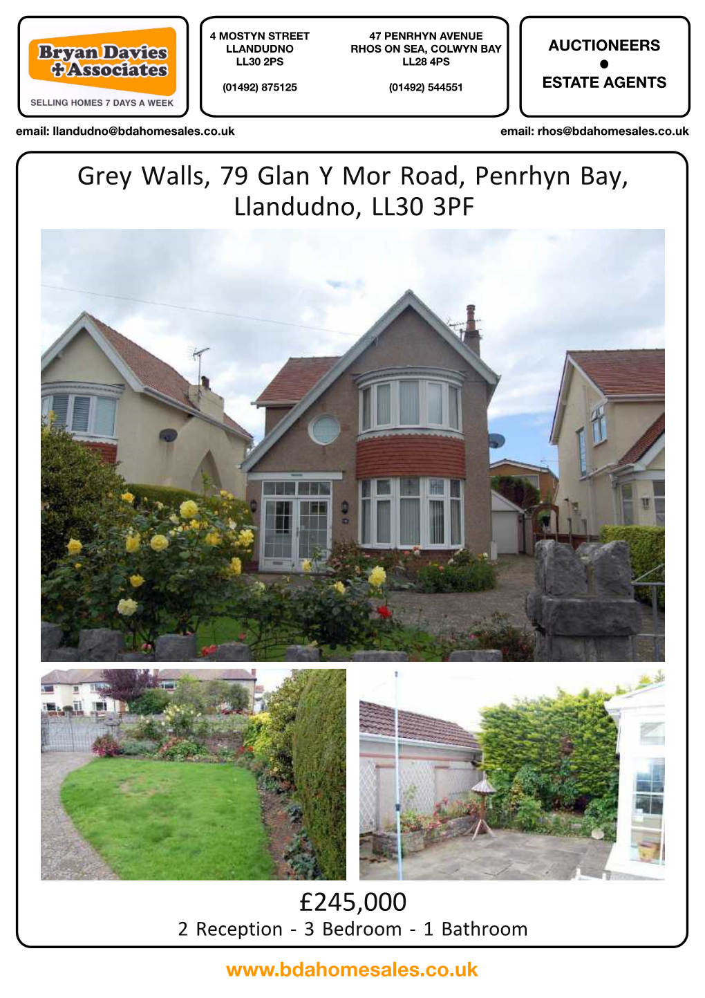 Grey Walls, 79 Glan Y Mor Road, Penrhyn Bay, Llandudno, LL30 3PF