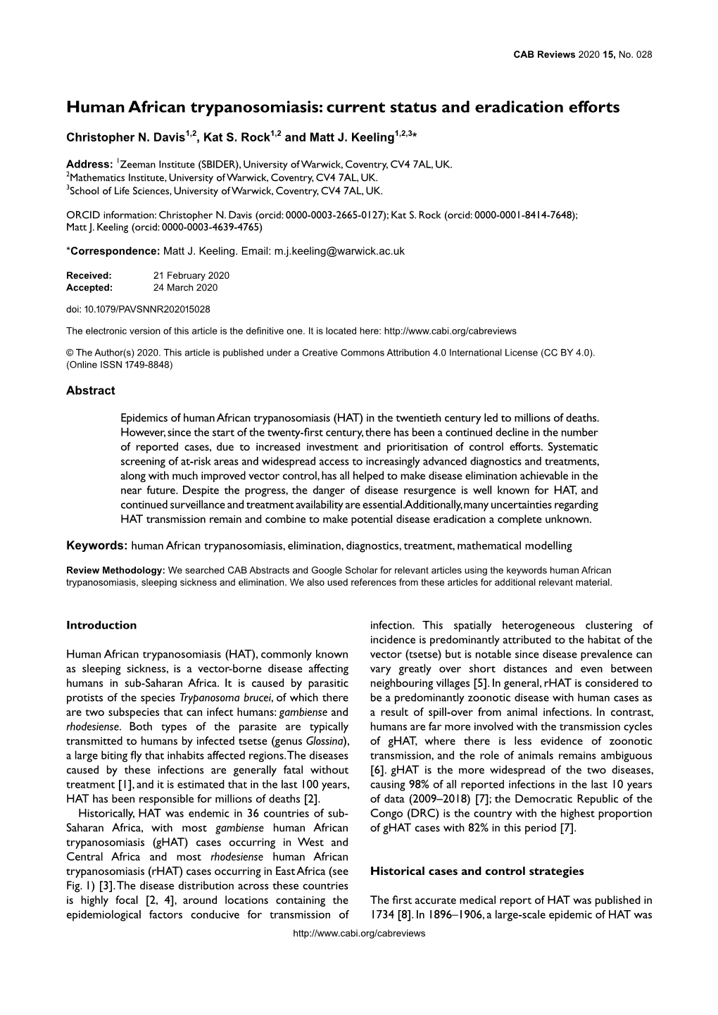 Human African Trypanosomiasis: Current Status and Eradication Efforts