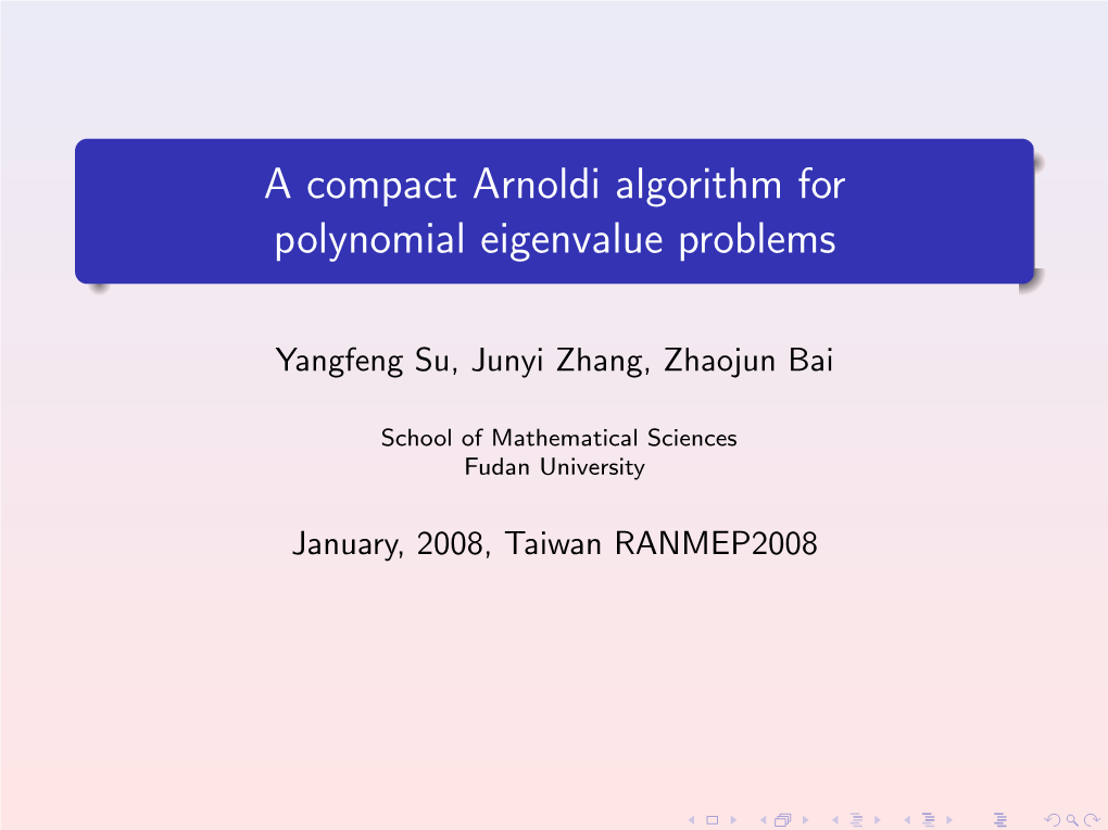 A Compact Arnoldi Algorithm for Polynomial Eigenvalue Problems