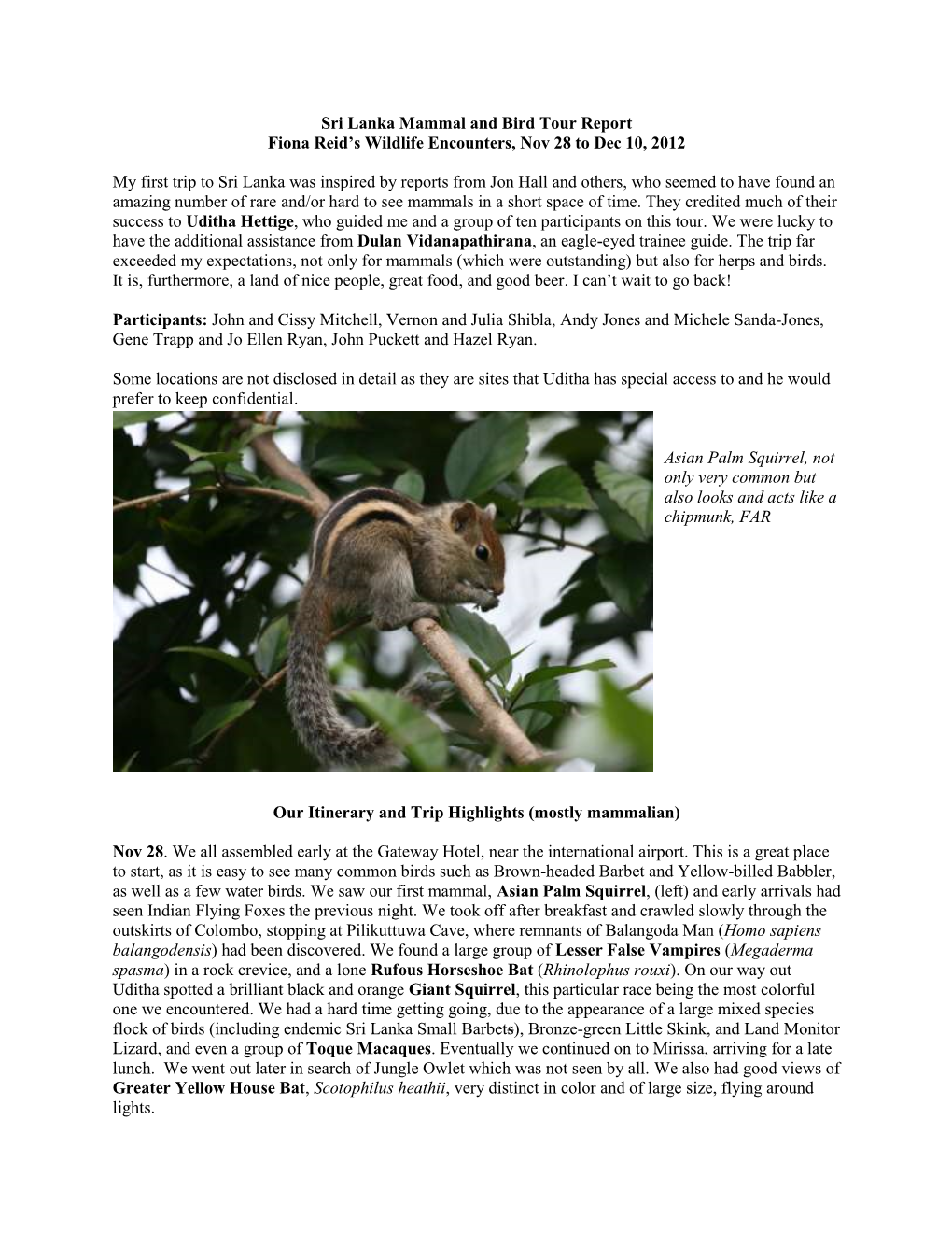 Sri Lanka Mammal and Bird Tour Report Fiona Reid's Wildlife