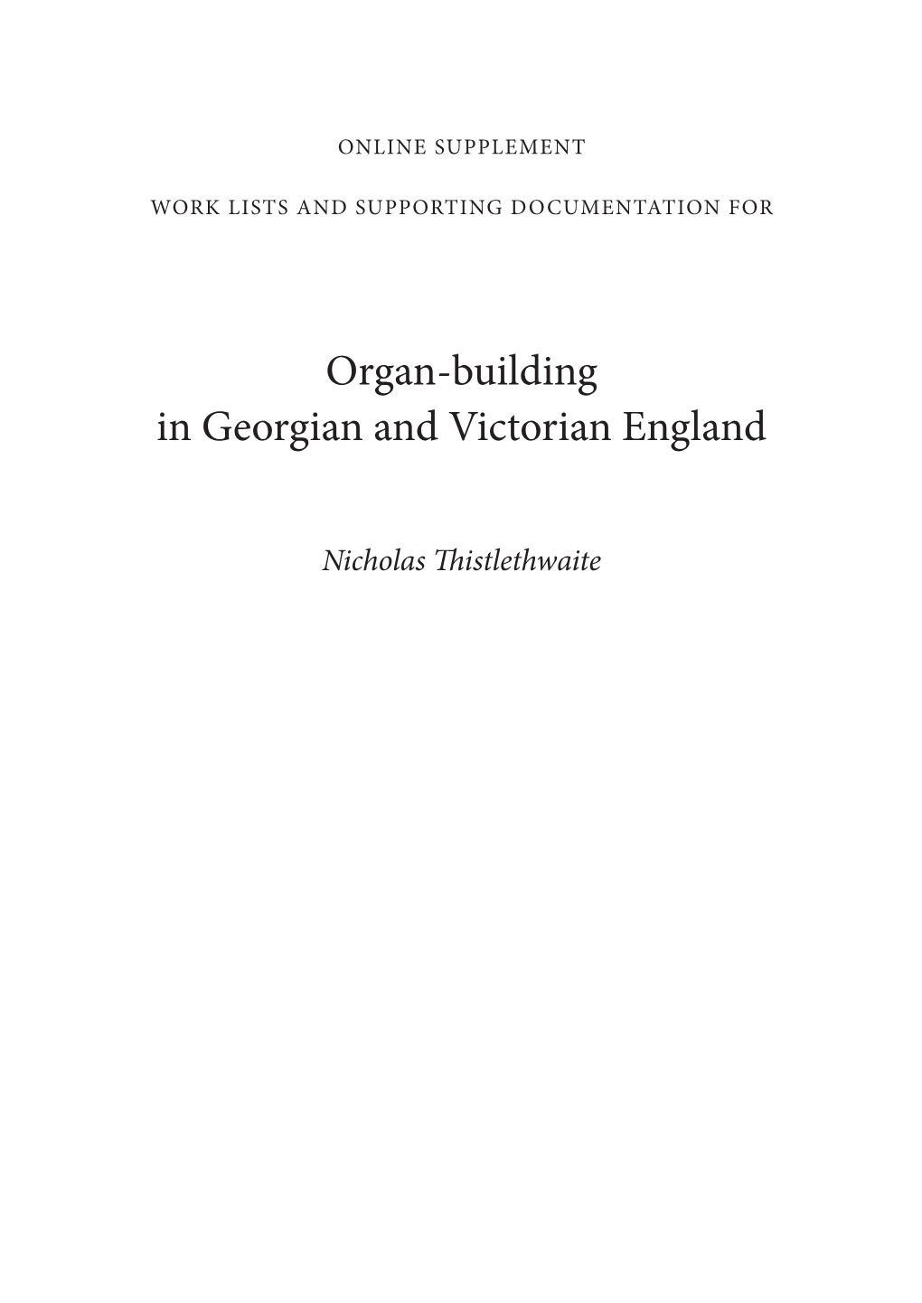 Organ-Building in Georgian and Victorian England