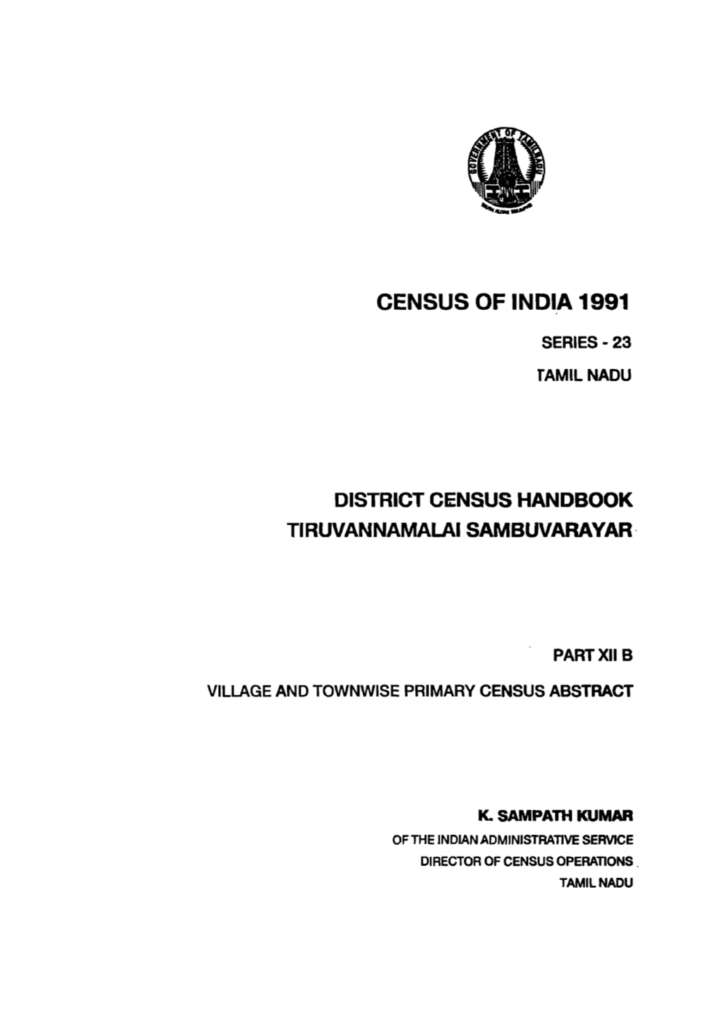 District Census Handbook, Tiruvannamalai Sambuvarayar, Part XII-B, Series-23